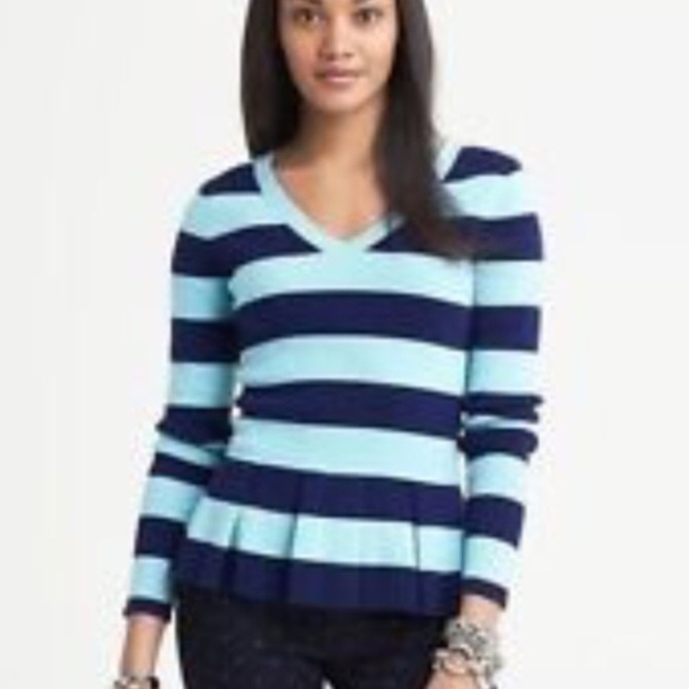 Banana republic blue striped peplum sweater